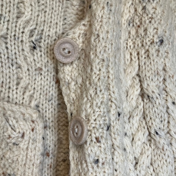 Donegal Knitters 100% Pure New Wool Cream Cable Knit Aran Cardigan Long Sweater - Picture 7 of 8